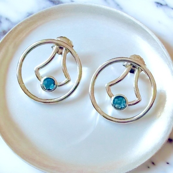 VTG | Designer Blue Topaz Sterling Silver Earrings - Picture 2 of 11